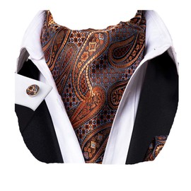 Dubulle Silk Ascot for Men Paisley Floral Mens Cravat Tie and Handkerchief Cufflinks Set Casual,Grey Brown