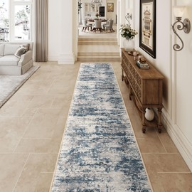 TTelephant Runners for Hallways Ultra Non-Slip 2x10 Long Runner Rugs Washable Abstract Tear and Stain Resistance No Pile Lightweight Modern Rug Runners for Entryway, Kitchen, Walkway, Entrance, Blue