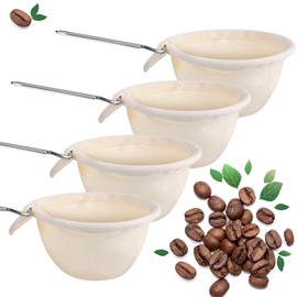 4 Pieces Flannel Cloth Coffee Filter Strainers Reusable Flannel Coffee Dripper with Stainless Steel Handle Handmade Coffee Accessories for Home Office Use