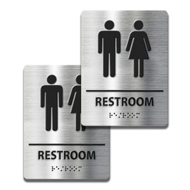 ADA-Mark Modern Restroom Sign for Business - 2PK ADA Compliant Braille Bathroom Sign with Easy Installation - 6" W x 8" H