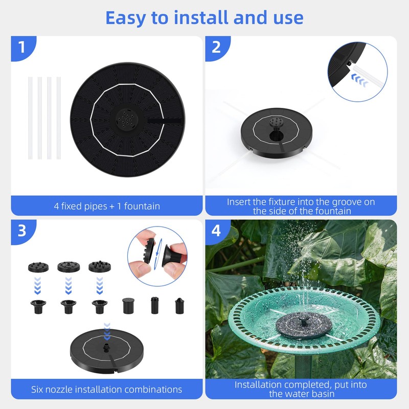Solar Fountain for Bird Bath, Solar Water Fountain with Multiple