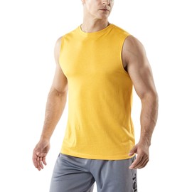 TSLA Men's Sleeveless Running Tank Top, Performance Athletic Muscle Shirts, Dry Fit Workout Gym Tank Tops, Dyna Cotton 1piece Yellow, XX-Large