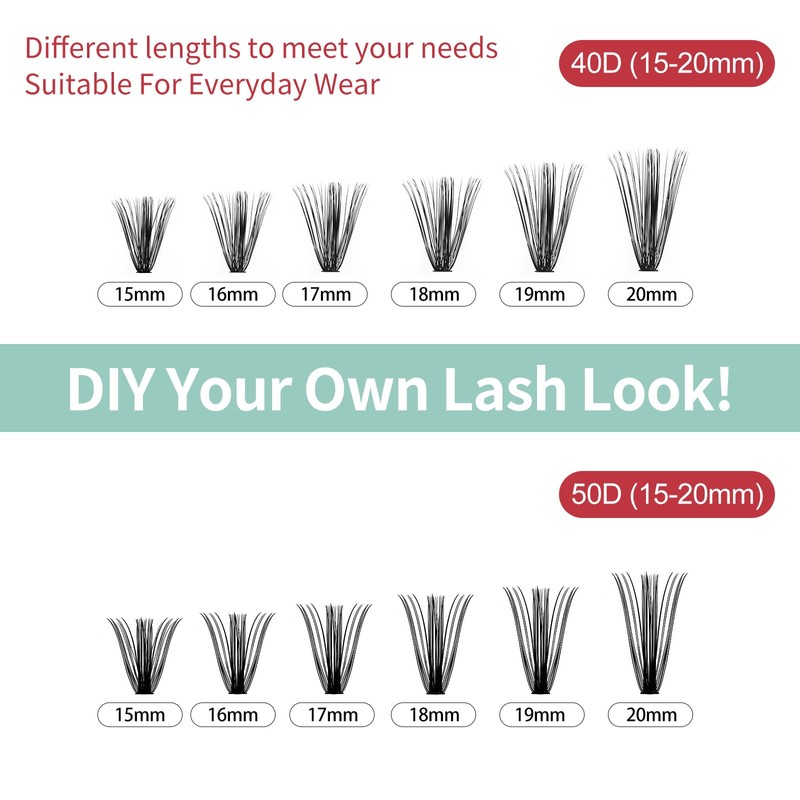 FADVAN Individual Eyelash Extensions, 280 Pieces Curl D Eyelashes Cluster