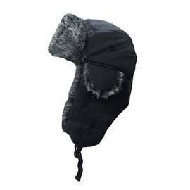 Black Faux Fur Trooper Trapper Aviator Ski Hat
