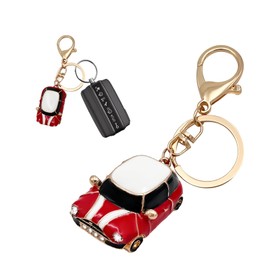 Sylvil Car Model Rhinestone Keychain, Creative Car Shape Keyring, 3D Metal Key Chain Gift for Men Women, Car Accessories (Red)