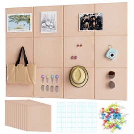 Pink Cork Board for Wall 48" x 36" - 12 Pack Bulletin Board with Push Pins, Cork Boards for Walls, Office Pin Board, Felt Wall Tiles, Dorm Room Decor