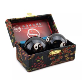 Set of 2 Black Taiji Iron Ball Hand Stress Relief Exercise Finger Health Therapy