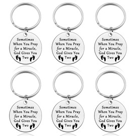 6PCS Twin Mom Gift for Women New Mum Keyring Gift Mommy Daddy to Be Gift Pregnancy Announcement Gift Funny First Time Parents Gift Baby Announcement Gifts for New Mom Dad Expectant Keyring Gift