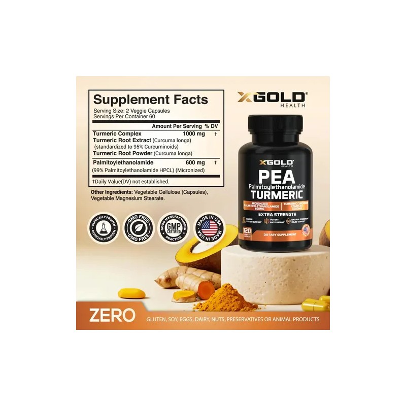 X Gold Health Palmitoiletanolamida 600mg + Curcuma 120 Caps