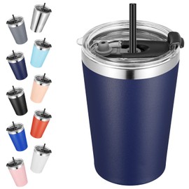 VEGOND 12oz Tumbler Stainless Steel Tumbler bulk Vacuum Insulated Double Wall Travel Tumbler with Lid and Straw Reusable Tumbler, Navy blue 1 Pack