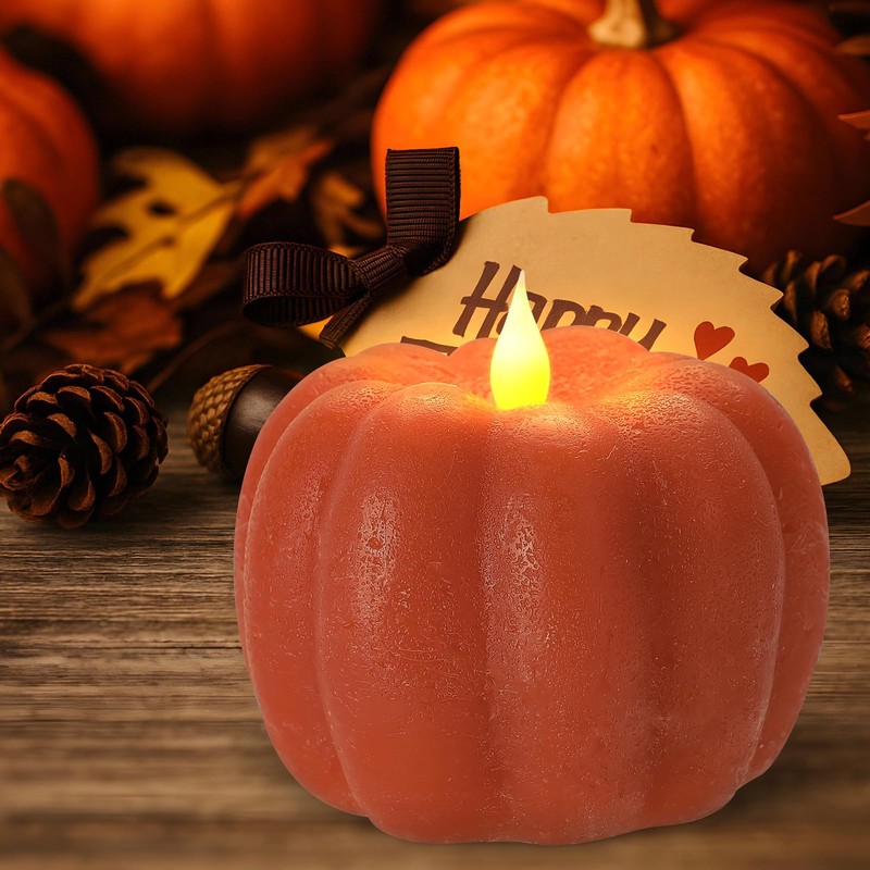 Leorate Fall Decor Pumpkin Flameless Candles - Battery Powered LED