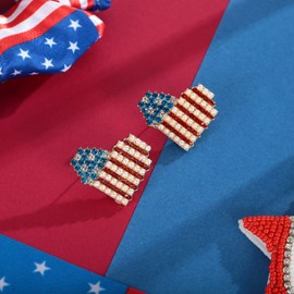 ENSKEFEN 4th of July Earrings for Women Heart USA Flag Earring Independence Day Patriotic Earrings Red White Blue American Flag Stud Earring