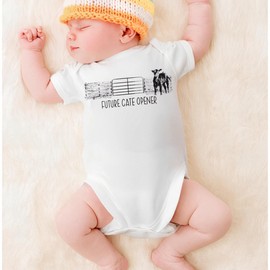 AFUKUIA Newborn Baby Boy Girl Western Romper Funny Farm Cow Letter Printed Bodysuit Infant Short Sleeve Summer Jumpsuit(White-2,12-18 Months)