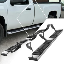 PM PERFORMOTOR 6.5" Running Boards Compatible with Chevy Silverado GMC Sierra 1500 2500 3500 Standard Cab 1999-2014, Pair of Stainless Steel Side Rails Step Bars with 6 pcs Brackets, Polished Black