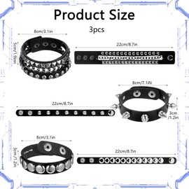LLOUSSAK 3 Pcs Punk Rock Studded Bracelet Spiked Bracelets 80s Wristband Punk Accessories Emo Bracelet Adjustable Grunge Bracelets