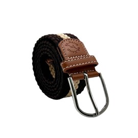 BAKANO Woven 1 3/8" Braided Stretch Belt Multiple Colors for Jeans, Golf Pants, Shorts or Business attire. Men's Gift Belt., Burgundy/Beige, Large Size (34-44)