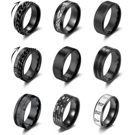 YOVORO 9Pcs Stainless Steel Band Rings for Men Women Fidget Anxiety Relief Rings Spinner Ring Wedding Promise Rings Set B7