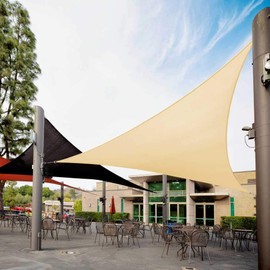 Royal Shade 20' x 20' x 20' Beige Triangle Sun Shade Sail Canopy Outdoor Patio Fabric Screen Awning RTAPT20 - UPF50+ 95% UV Blockage, Heavy Duty, Water & Air Permeable (We Make Custom Size)