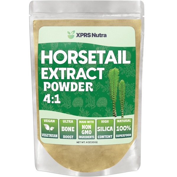 XPRS Nutra Horsetail Extract Powder for Hair, Nail, and Bone Growth - High Potency Horsetail Root Powder - High Silica Content for Maximum Results - Vegan Friendly Horstail Extract (4 oz)