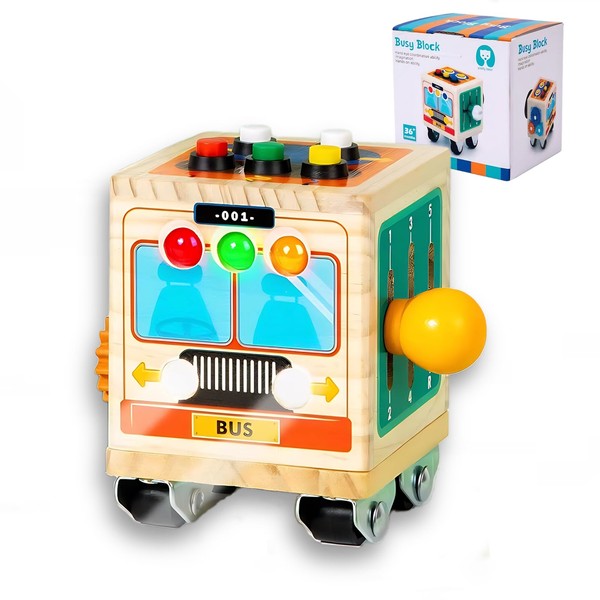 Montessori Activity Board for Kids, Sensory Activity Cube Toy Wooden