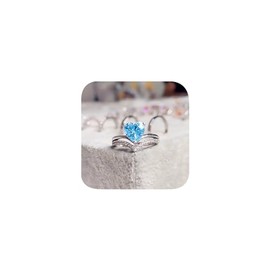 925 Plated Silver Hug Birthstone Rings for Women 14K Wihte Gold Plated Heart Cut CZ Cubic Zirconia Wedding Band Engagement Bridal Ring Promise Statement Ring Size 6-10 Blue 8#