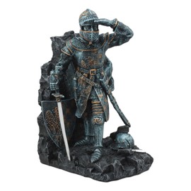 Ebros Medieval Dragon Heraldry Knight Bookends Statue 8" Tall Set Suit of Armor Swordsman Warrior with Heraldry Shield Renaissance Age of Kings Decorative Bookends Sculpture