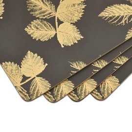 Pimpernel Sara Miller London Etched Leaves Dark Grey Placemats | Set of 4 | Heat Resistant Mats | Cork-Backed Board | Hard Placemat Set for Dining Table | Measures 15.7” x 11.7”