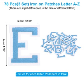 PATIKIL Iron on Letter Patches, 78Pcs Embroidered Letters A-Z Sew on Iron on Patches for Clothes Backpacks Hats DIY Accessories, Sky Blue 2inch Height