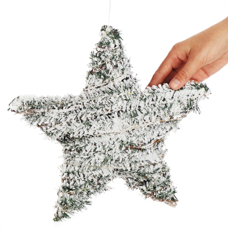 com-four® Artificial Christmas Star Snowed with Lighting and Timer, Star