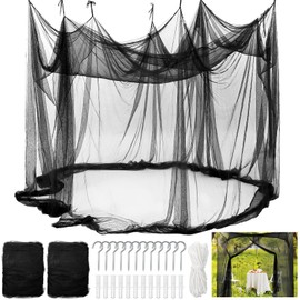 Tranqun 2 Pcs Mosquito Netting for Patio, Ultra Large Mosquito Net l 87 x W 87 x H 71 Inch for Bed with 2 Side Openings 16 Hanging Loops for Camping Home Outdoor Travel Dormitory Decor (Black)
