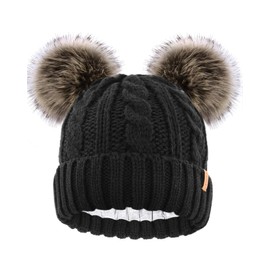 FURTALK Toddler Girls Boys Winter Hat Kids Pom Pom Beanie Hats Baby Faux Fur Pom Beanies Warm Soft Toddler Hats Black