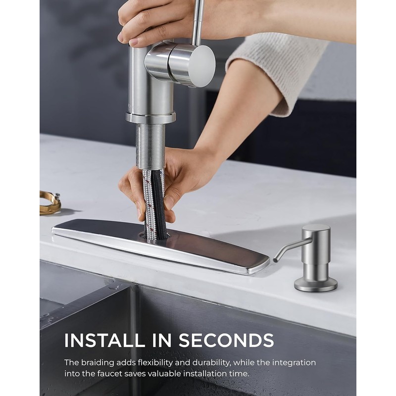FORIOUS Kitchen Faucet with Soap Dispenser, Kitchen Faucet with Pull
