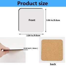 12 pcs Sublimation Square Coaster Blanks Products Bulk MDF Sublimation Coasters Blanks with Cork Back Hardboard Cork Coasters Blank MDF Sublimation Cork Coasters 3.86x3.86 Inch