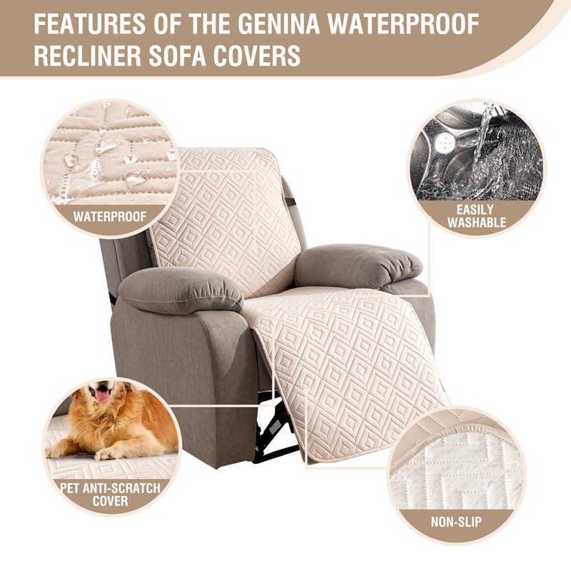 Genina Waterproof Recliner Chair Cover, Non-Slip Washable, 23.6"