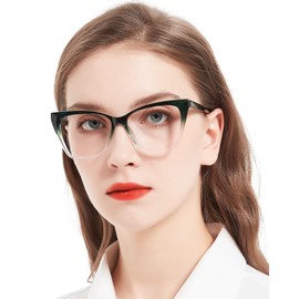 MARE AZZURO Oversized Reading Glasses 1.50+ Women Fashion Cat Eye Readers 100 125 150 175 200 225 250 275 300 350 400 500 600 (Green+clear, 1.5)