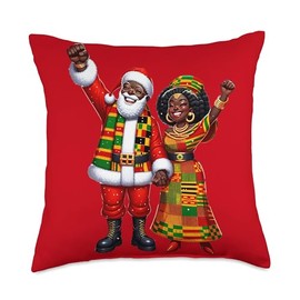 Black African American Santa Claus Kente Christmas pjs 2023 Throw Pillow