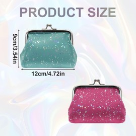 AfitLulu 2PCS Coin Purse, PU Star Dot Small Coin Pouch with Iron Clip Buckle Coin Wallet, Change Purse for Women for Cards, Change, Coin, and Lipstick (Blue+Rose Red)