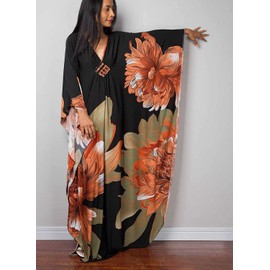 Kaftans Women Plus Size Caftan Dresses Beach Cover up Turkish Caftan Silk Wrinkle Ethnic Print Kaftans Green Floral Print Oversized Caftans Lounge Wear Summer Casual Dress(8693-34)