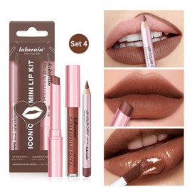 MooGlamor 3 Pcs Matte Lipstick Lip Liner Stain Pencil Set with Long-Lasting Smudge-Proof and High Pigment for Women Lip Makeup (04 Taupe)