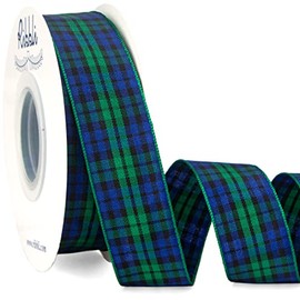 Ribbli Black Watch Tartan Ribbon,1 Inches x Continuous 25 Yards,Christmas Ribbon Use for Gift Wrapping, Christmas Decoration-Blue/Green(Non-Wired)