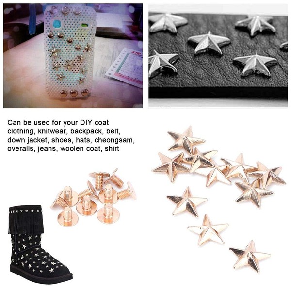 Alloy Rivet Studs, 10 Sets Star Studs Buttons for Leather Bags Shoes DIY Decoration 14mm(Gold Convex 14mm)