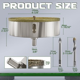 CSOOM 4-7/8"（125mm) Diamond Hole Saw with Center Drill Bit, One-Touch Positioning, Easy to Penetrate Hard Materials Such as Ceramic, Tile, Glass, Granite, Marble, etc.
