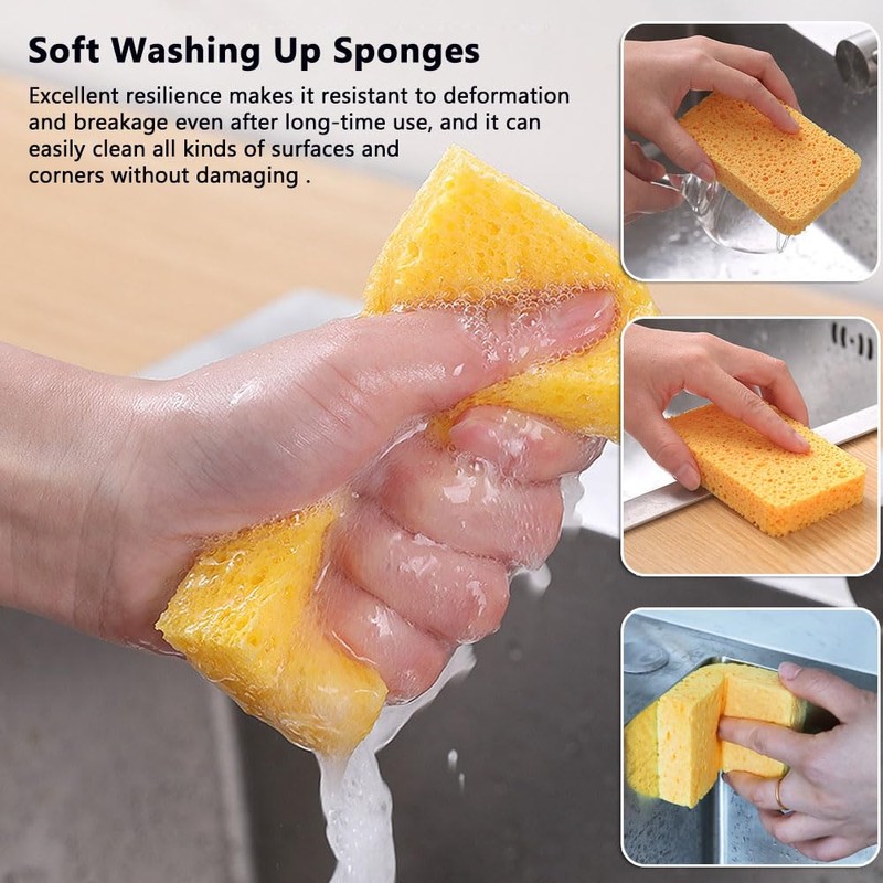 Bmeigo Washing Up Sponge 12PCS, Compostable Kitchen Sponge Nautural Cellulose