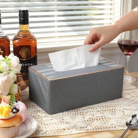 VZZNN Caja de Pañuelos, Funda para Caja de Pañuelos Rectangular, Porta Pañuelos de Cuero PU Beige para Pañuelos Faciales Estándar, para Baño, Inodoro, Recámara, Sala de Estar, Computadora, Oficina