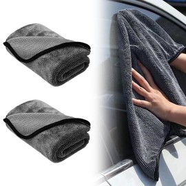 Zaphara 2pcs Bathroom Drying Cloth, 40x60cm Long Pile Fibres Microfibre Cleaning Cloth with Grid Pattern, for Home Kitchen Bathroom Car Glass, Powerful Absorption, Quickly Remove Water Residue Stains