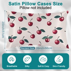 Red Cherries Satin Pillow Case Silk Satin Pillowcase 1Pack 20"X26"