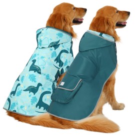 HDE Reversible Dog Raincoat Hooded Slicker Poncho Rain Coat Jacket for Small Medium Large Dogs Dinosaurs - 3XL