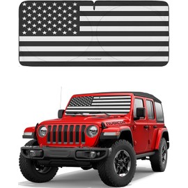 Autoamerics Jeep Wrangler B&W 1-Piece Windshield Sun Shade Foldable Car Front Window Sunshade - Best Heat Shield Reflector Cover - Blocks Max UV Rays & Keeps Your Vehicle Cool