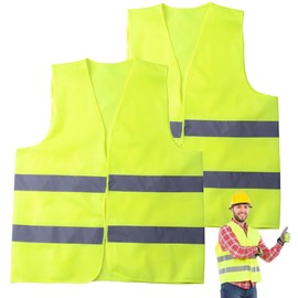2Pcs Hi Vis Vests, High Visibility Safety Vest Reflective Yellow, Adjustable Universal Size for Adults & Kids - Construction, Running, Road Cycling, Traffic Work