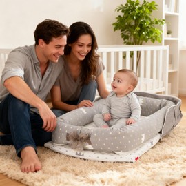 Vervebaby Baby Lounger for Newborn- Infant Lounger for Home and Travel, Portable Newborn Lounger with Strap, Baby Nest Lounger Adjustable Size, Crown Grey